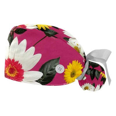 2 Pieces Scrub Caps Women Plant Flowers Floral Chef Hat Surgical Bouffant Caps for Women for The Surgeon Multi