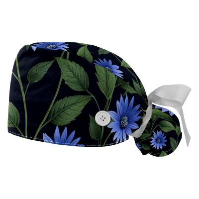 2 Pieces Scrub Caps Women Watercolor Herbs Scrub Caps Women Satin Lined Surgical Cap for Home Multi