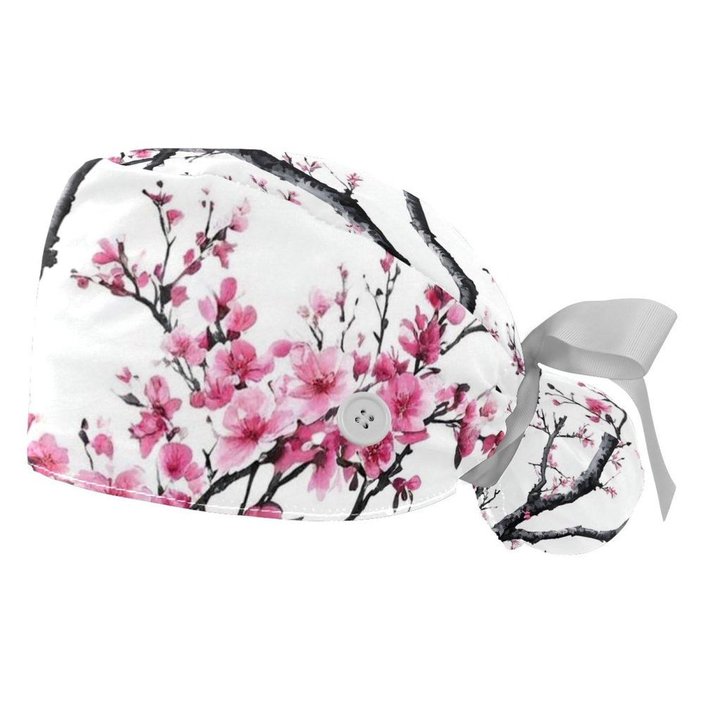 2 Pieces Scrub Caps Women Tree Branch Leaves Chef Cap Surgical Cap for Beauty Salon Multi