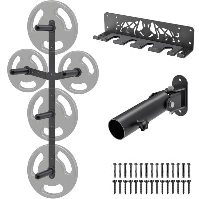 Kipika Weight Plate Storage Rack - Wall Mounted Weight Plate Holder with Durable Steel Construction Organizer for Olympic Plates, 1000lb Capacity, Space-Saving for Home Gym (3-Peg and 2-Weight Wing Set)