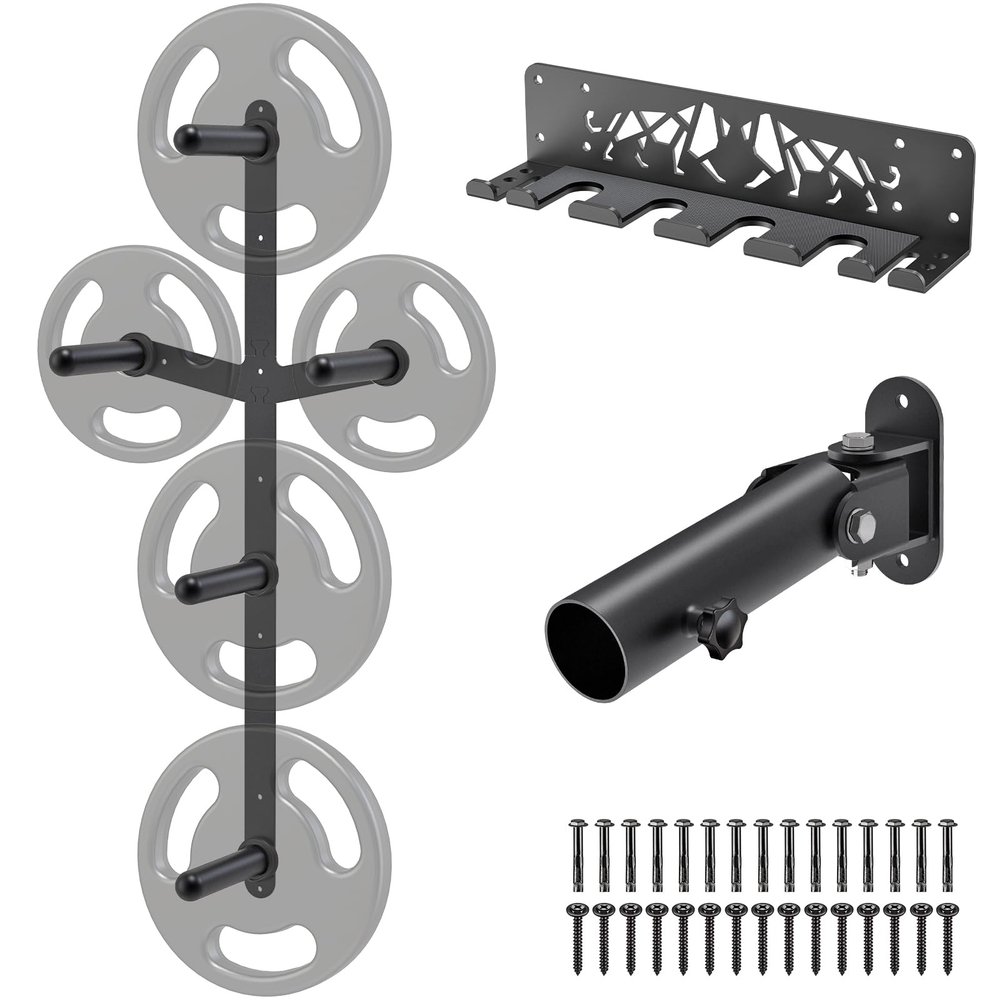 Kipika Weight Plate Storage Rack - Wall Mounted Weight Plate Holder with Durable Steel Construction Organizer for Olympic Plates, 1000lb Capacity, Space-Saving for Home Gym (3-Peg and 2-Weight Wing Set)
