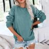 FOCLMP Women Solid Colors Crewneck Sweatshirts Long Sleeve Pullover Tops No Hood Cute Sweatshirt Comfort Sweaters 2024 Fall Vacation Outfits for Women 2024 Blue Medium view 2