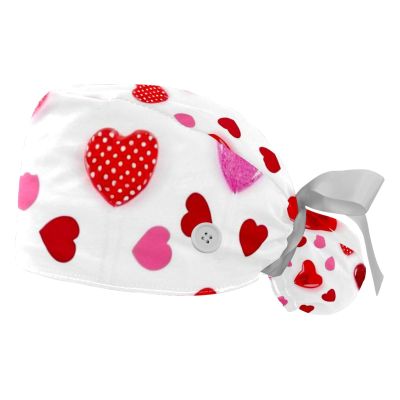 2 Pieces Scrub Caps Women Cupcake Candy Hearts Ponytail Scrub Cap Surgical Cap for Chef Multi
