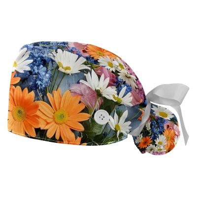 2 Pieces Scrub Caps Women Floral Petal Men's Scrub Cap Scrub Caps Surgical Women for Hospital Multi
