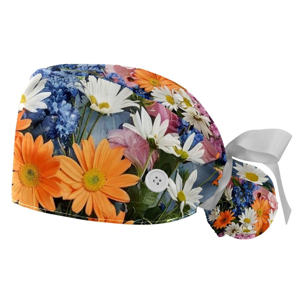 2 Pieces Scrub Caps Women Floral Petal Men's Scrub Cap Scrub Caps Surgical Women for Hospital Multi