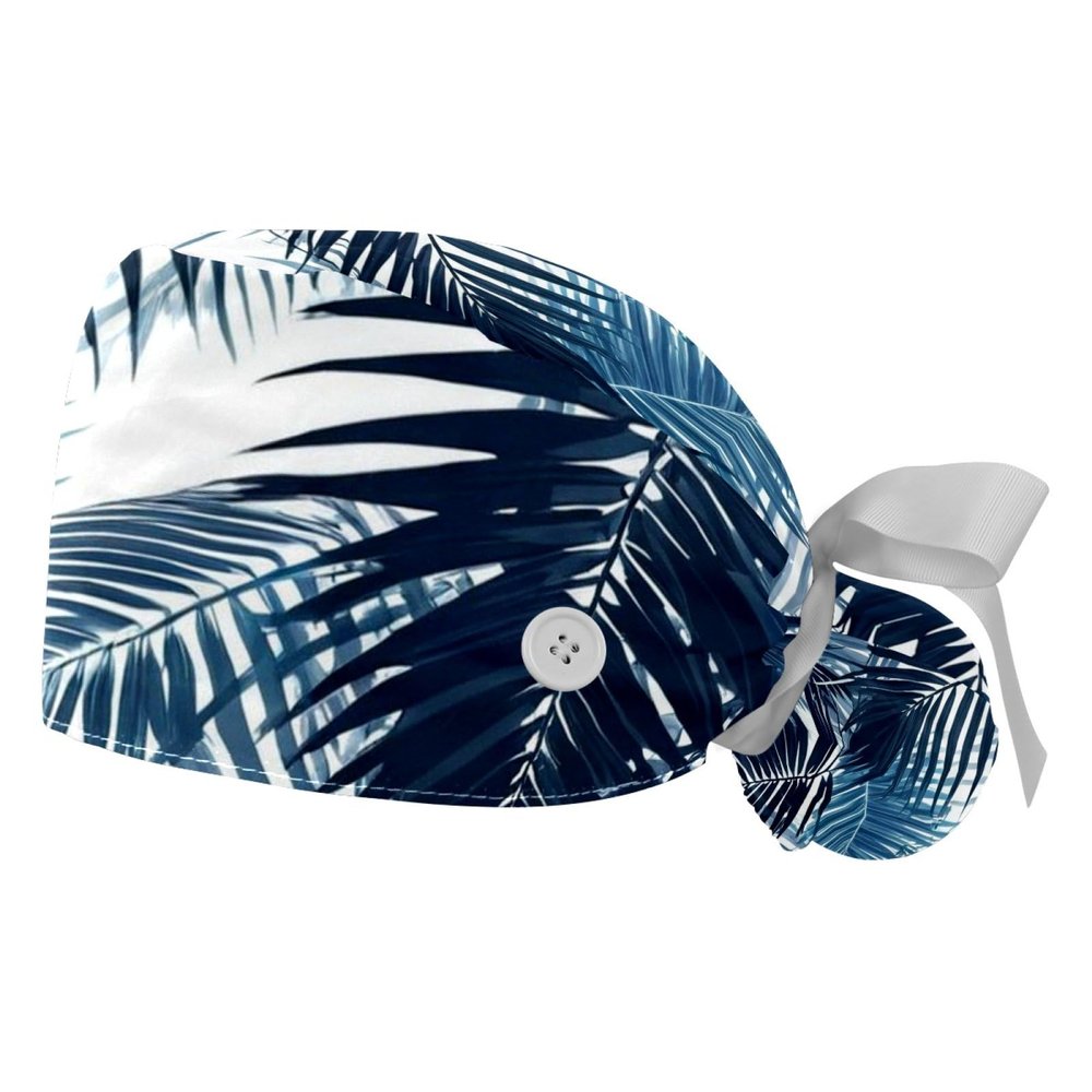 2 Pieces Scrub Caps Women Palm Leaves Tree Chef Cap Surgical Bouffant Caps for Women for Hospital Multi
