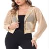 Allegra K Mesh Jacket for Women's Zip Up Fishnet Hoodie Sexy Sheer Crop Bomber Jackets X-Large Apricot