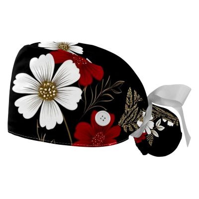 2 Pieces Scrub Caps Women Abstract Leaves Art Chef Cap Scrub Caps Surgical Women for Kitchen Multi