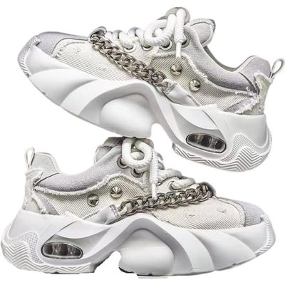Denim-Like Men Platform Shoes Chunky Sneakers for Women Aesthetic Shoes All Season (White,7)