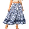 Allegra K Boho Skirt for Women's Casual Peasant Floral Bohemian Tassels Elastic Waist Maxi Skirts XX-Large Blue view 1