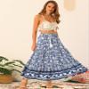 Allegra K Boho Skirt for Women's Casual Peasant Floral Bohemian Tassels Elastic Waist Maxi Skirts XX-Large Blue view 3