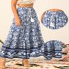 Allegra K Boho Skirt for Women's Casual Peasant Floral Bohemian Tassels Elastic Waist Maxi Skirts XX-Large Blue view 4