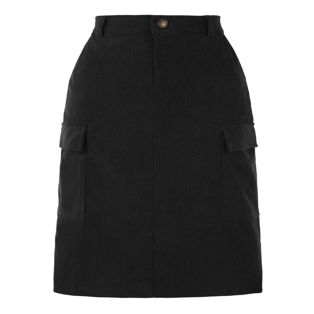 Allegra K Corduroy Cargo Skirts for Women's High Waisted Elastic Back H Line 2025 Fall Midi Skirt Medium Black