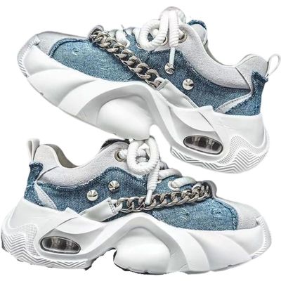 Denim-Like Men Platform Shoes Chunky Sneakers for Women Aesthetic Shoes All Season (Blue,6.5)
