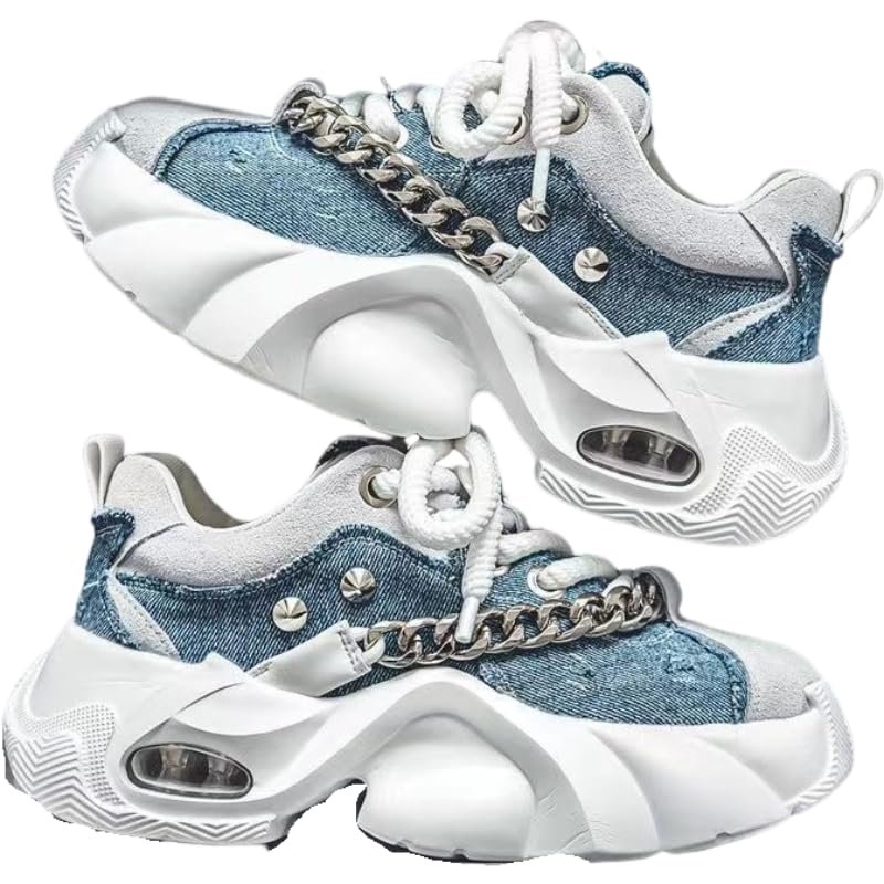 Denim-Like Men Platform Shoes Chunky Sneakers for Women Aesthetic Shoes All Season (Blue,6.5)