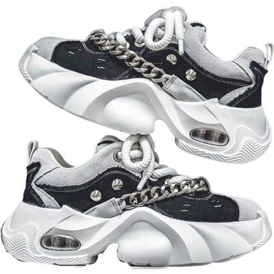 Denim-Like Men Platform Shoes Chunky Sneakers for Women Aesthetic Shoes All Season (Black,8.5)