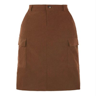 Allegra K Corduroy Cargo Skirts for Women's High Waisted Elastic Back H Line 2025 Fall Midi Skirt X-Small Brown