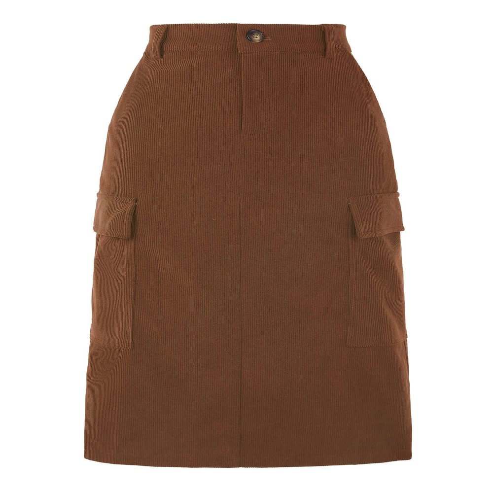 Allegra K Corduroy Cargo Skirts for Women's High Waisted Elastic Back H Line 2025 Fall Midi Skirt X-Small Brown
