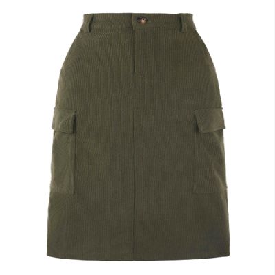 Allegra K Corduroy Cargo Skirts for Women's High Waisted Elastic Back H Line 2025 Fall Midi Skirt X-Small Army Green