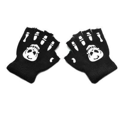 MinnowXY Toddler Kids Halloween Cosplay Skeleton Skull Half Finger Gloves Glow in The Dark Luminous Fingerless Winter Mittens Black+White
