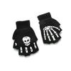 MinnowXY Toddler Kids Halloween Cosplay Skeleton Skull Half Finger Gloves Glow in The Dark Luminous Fingerless Winter Mittens Black+White view 3