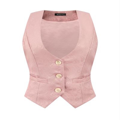 Allegra K Vintage Vest for Women's Button Up Jacquard Steampunk Suit Waistcoat with Pockets X-Large Pink
