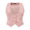 Allegra K Vintage Vest for Women's Button Up Jacquard Steampunk Suit Waistcoat with Pockets X-Large Pink view 1