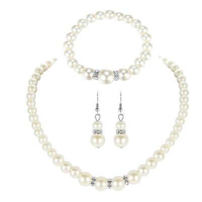 MinnowXY Fashion Pearl Beaded Chain Drop Earrings Women White Faux Pearl Necklace Bracelet Jewelry Set Gift for Sisters ABS