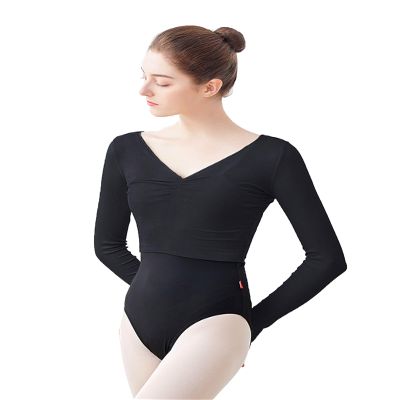 Avrigirl Crop Black Ballet Wrap Tops for Women, Knitted Dance Shrugs Athletic Sweater Shirts for Leotards