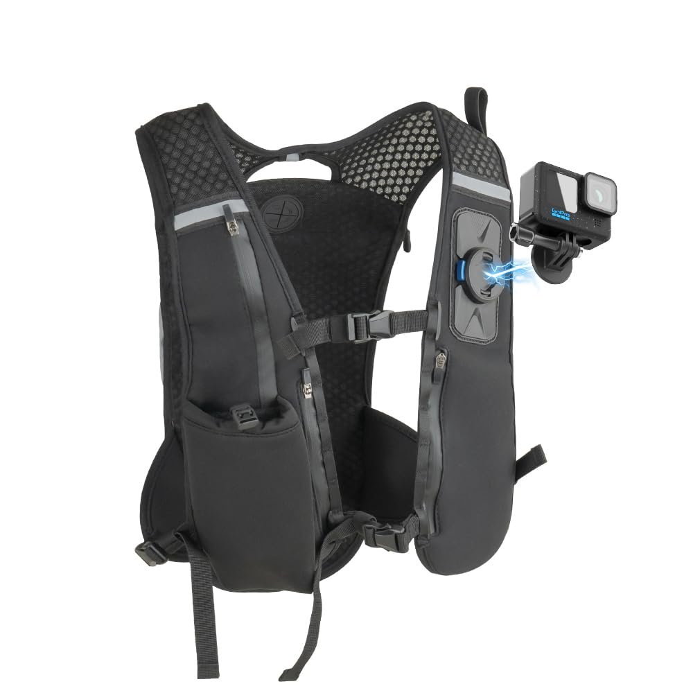 Rugvis Running Vest with Action Camera Mount Compatible with GoPro Hero 13/12/11/10, Running Hydration Vest with 500ml Soft Flask for Trail Hiking