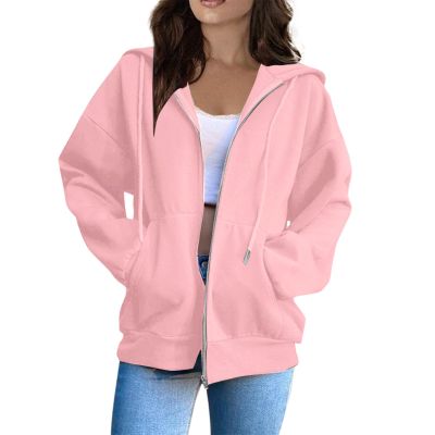 COTECRAM , Womens Sweatshirt Plus Size Oversized Hoodies Dressy Casual Long Sleeve Sweaters Y2k Outfits Zip Up Hoodies (A Pink, X-Large)