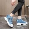 MAUGELY Women's High Top Heightened Sole Sports Causal Fashion Sneakers Canvas Shoes Blue 7 US view 2