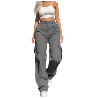 Cargo Pants for Women Women's Hiking Wide Leg Cargo Pants Lightweight Quick Dry Outdoor High Waisted Buttons Pants with Pockets Grey Small