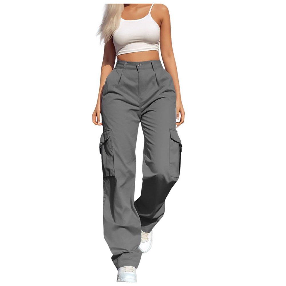 Cargo Pants for Women Women's Hiking Wide Leg Cargo Pants Lightweight Quick Dry Outdoor High Waisted Buttons Pants with Pockets Grey Small