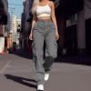 Cargo Pants for Women Women's Hiking Wide Leg Cargo Pants Lightweight Quick Dry Outdoor High Waisted Buttons Pants with Pockets Grey Small view 2
