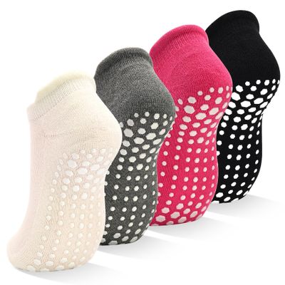 SkiBeaut Yoga Grips Socks for Women, Non Slip Pilates Anti Skid Woman Hospital Gripper Lady Socks 4 Pairs, US Size 5-8