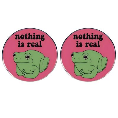 2 Green Frog Pins, nothing is real Humor Alloy Pins, Clothes, Bags & Hats Accessories