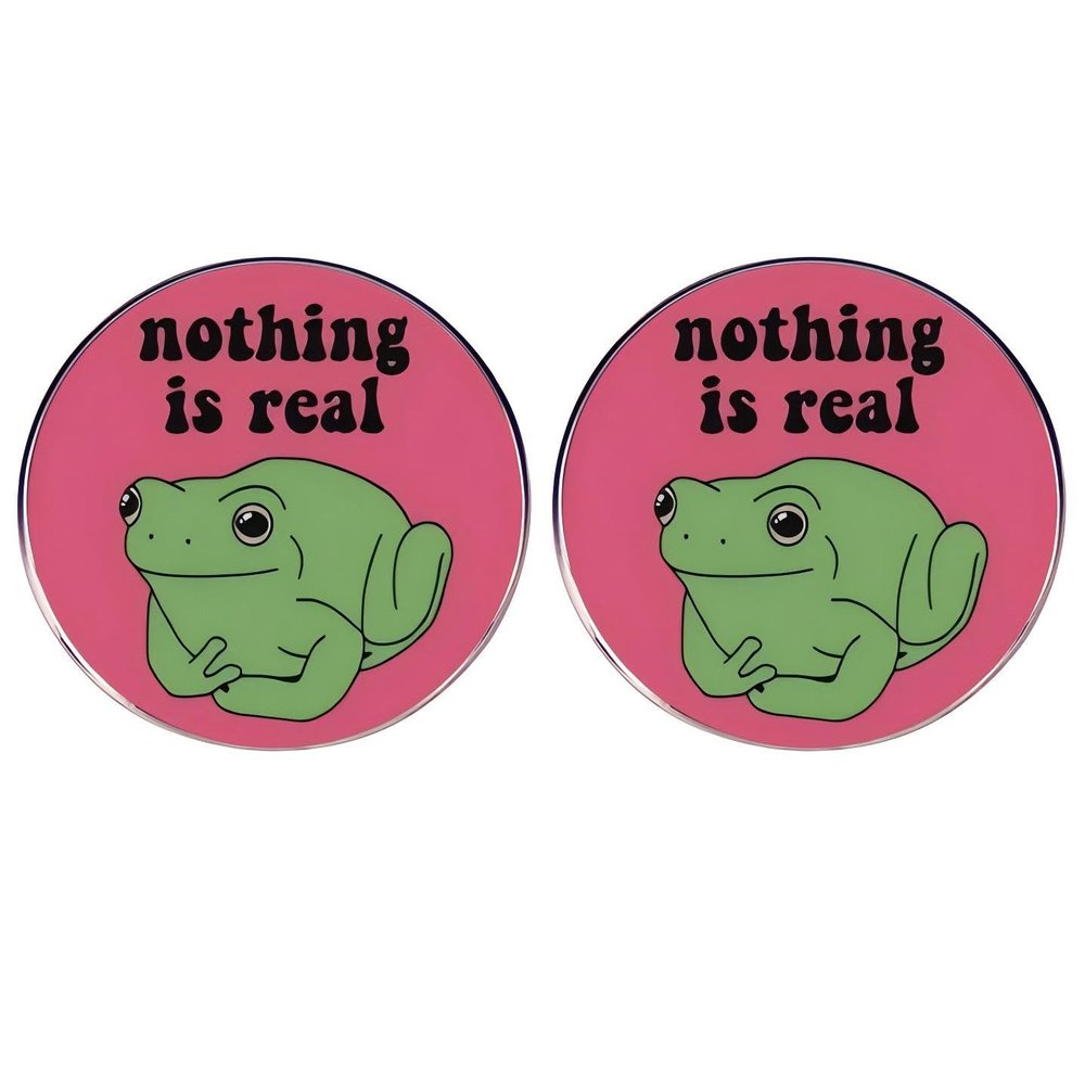 2 Green Frog Pins, nothing is real Humor Alloy Pins, Clothes, Bags & Hats Accessories