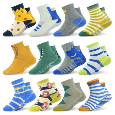 SkiBeaut Toddler Socks, Non Slip Kids Gripper Boys Grips Girls Grippy Socks for 12-36 Months 1-3 Years Old,12 Pairs
