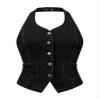Allegra K Denim Vest for Women's Halter Neck Button Down Backless Jean Waistcoat Medium Black view 1