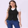 Allegra K Denim Vest for Women's Halter Neck Button Down Backless Jean Waistcoat Medium Black view 4
