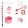 1ze1ziyo 9PCS Cup Accessories Set for Stanley Cup 30oz 40oz Tumbler - Including Water Bottle Handle Strap,Straw Cover Cap,Spill Proof Stoppers,Boot,Initials Letter Charm,Sticker,Flower,Letter B,Pink view 4