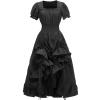 Oplxuo Women Renaissance Costumes Medieval Dress Victorian Square Neck Puff Sleeve Drawstring Ruffle High Low Gothic Dress Black view 3