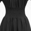 Oplxuo Women Renaissance Costumes Medieval Dress Victorian Square Neck Puff Sleeve Drawstring Ruffle High Low Gothic Dress Black view 4