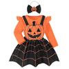 AGQT Halloween Infant Baby Girls Strap Dress Long Sleeve Romper Pumpkin Ghost Face Suspender Skirt Three Piece Suit Orange Size 0-3 Months view 1