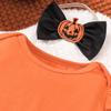 AGQT Halloween Infant Baby Girls Strap Dress Long Sleeve Romper Pumpkin Ghost Face Suspender Skirt Three Piece Suit Orange Size 0-3 Months view 4