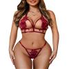 Avidlove Lingerie Sets for Women Sexy 2 Piece Bra Panty Set Appliques Cut Out Outfits for Women Wine Red XXL view 1