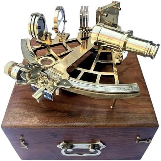 ANTIQUE AURA Brass Sextant Instrument with Wooden Box Working Sextant 9" Fully Navigation Ship Astrolabe Sextant