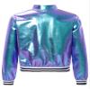 Aislor Kids Girls Shiny Baseball Jacket Long Sleeve Sparkle Metallic Zipper Bomber Jacket Coat Outerwear Clubwear Colorful 12 Years view 2