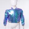 Aislor Kids Girls Shiny Baseball Jacket Long Sleeve Sparkle Metallic Zipper Bomber Jacket Coat Outerwear Clubwear Colorful 12 Years view 3